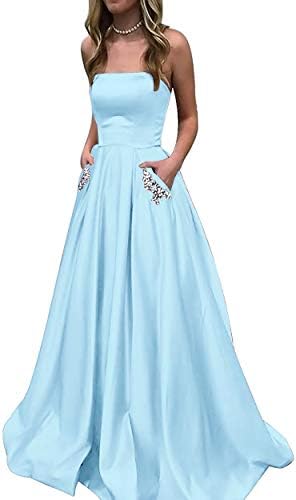 MYDRESS Women's Strapless Prom Dresses Long W A-Line Evening Gown