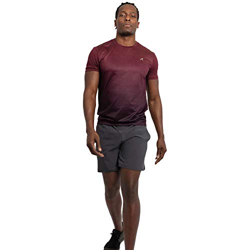 Alive Men's Tee Shirt Active Quick Dry Workout Short Sleeve Shirts Crew Neck (Medium, Sonoma Red Heather/Deep Mullberry Dip) - Thumbnail 5