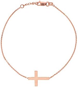 14K Gold Sideways Cross Adjustable Bracelet 7"-7.5" (rose-gold)