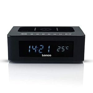 Lenco CR-580 horloge-radio, radiowekker met bluetooth, QI draadloos laadstation, NFC, USB en temperatuurweergave, zwart