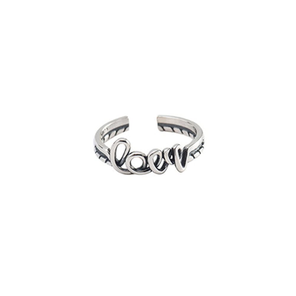 Simple Love Script Sterling Silver Ring Thin Band Promise Adjustable Open Ring For Women Gift best wedding Birthday Valentine's Day jellew Gift