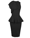 Womens Sleeveless Ruffle Side Peplum Frill Stretch Bodycon Midi Party Dress