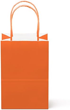 24 Counts Food Safe Premium Paper and Ink Small 8.5” X 5.25”, Vivid Colored Kraft Bag With Colored Sturdy Handle, Perfect For Goodie Favor DIY Bag, Environmentally Safe (Small, Orange)