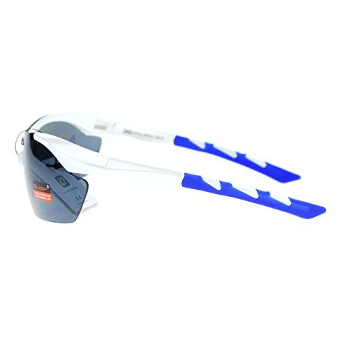 Xloop Sports Sunglasses Half Rim Rubber Nose/Temple Wrap Around UV400 White Blue