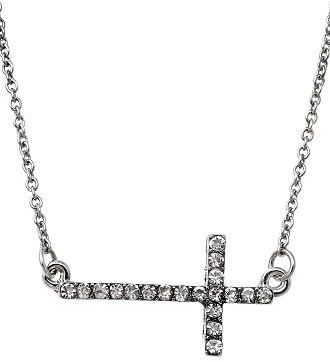 Alexa Starr K295-N Silvertone Rhinestone Sideways Cross Necklace