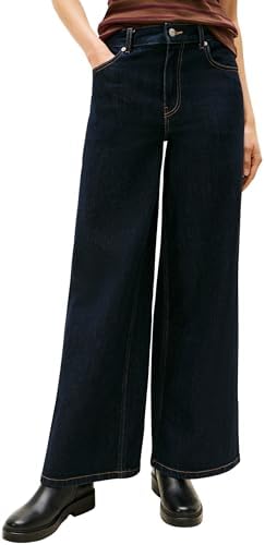 Jeans femininos Rinse 70's Wide Leg Wide Waist High Waist, pretos (enxaguado), 28W/26L