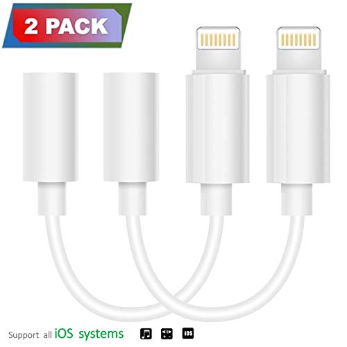 (2 Pack) Aux Adapter Lighting to 3.5mm Headphones/Earbuds Jack Adapter Aux Cable Earphones/Headsets Converter Accessories Support iOS 12 Compatible with iPhone Xs Max/XR/X/8/8 Plus/7/7 Plus/ipad/iPod