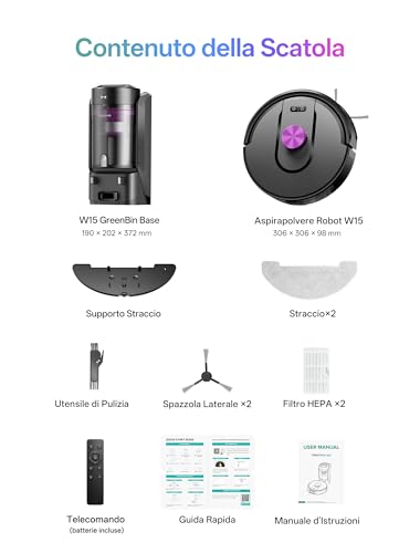 Vexilar W15 Robot Vacuum Cleaner with Mapping 15000PA, 3 Hours Autonomy, Automatic Emptying, Bagless, Robot Vacuum Cleaner Mapping with Station for Carpets/Floors