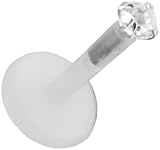 2mm Clear Lip Ring BioFlex Labret Stud-18g-16g-14g Earring-Monroe Piercing Jewelry-Cartilage Earring