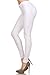 YELETE Women's Basic Five Pocket Stretch Jegging Tights Pants, White, Large