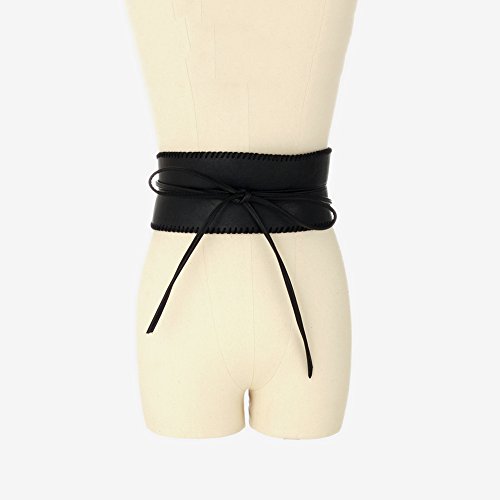 JIANGXIUQIN New Ladies Belt Women's Bowknot Faux Leather Wrap Around Self Tie OBI Cinch Waist Band Boho Belt,Black,One Size Applicable Jeans Pants Dress Skirt - Thumbnail 2