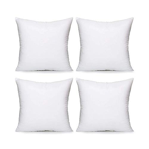 Acanva Throw Pillow Inserts, Euro Sham Form Stuffer with Premium Polyester Micro Fiber, Decorative for Bed, Couch and Sofa, White, 4 Count (Pack of 1)