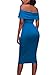 AlvaQ Women's Ruched Off Shoulder Bodycon Party Midi Dress Large Royal