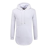 OLRIK Mens Hipster Hip Hop ELong Pullover Hoodie Shirts White M
