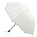 Dome Parasol Sun-rain Umbrella,Triple Folding Ruffled Anti-uv Parasol (Cream-Coloured)