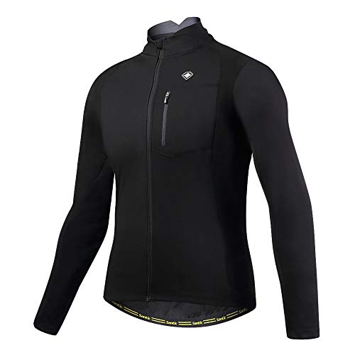 Santic Bike Winter Jacket Windproof Fleece Thermal Warm UP Cycling Bicycle Jerseys Long Sleeves Black US M(CN L) (Best Winter Cycling Jacket)