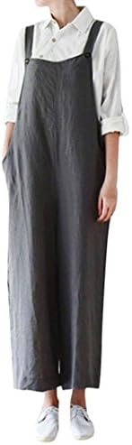 Opeer Women Pants Bib Overalls Dungaree Wide-Leg Trousers Jumpsuit Romper (S, Gray)