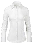 LA2NY Women's Tailored Long Sleeve Button down Shirts with Stretch (X-Large, White)