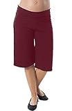 Jinson Women's Maternity Shorts Wide/Straight Comfortable Knee Capri Lounge Pregnancy Pants Wine Red L