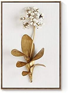 Hechuyue Planta Dorada Hojas Y Flores Arte De La Pared Lienzo