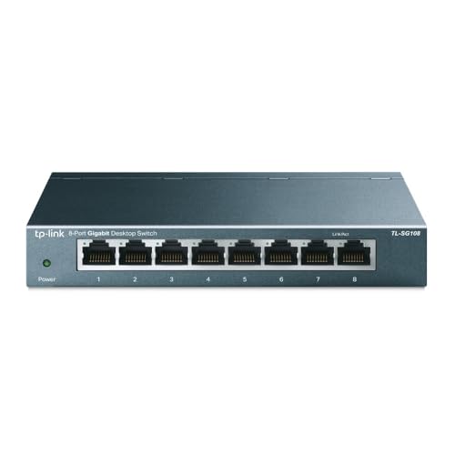 TP-Link TL-SG108 8-Port Gigabit Netzwerk Switch (Plug-and-Play, 8* RJ-45 LAN Ports, Metallgehäuse, IGMP-Snooping, unmanaged, lüfterlos) blau metallic thumbnail 3