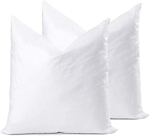 YSTHER Down Feather Throw Pillow Inserts 18x18 Set of 2 Square Form Sham Stuffer Premium Hypoallergenic Cotton Lumbar White Decorative Sofa Cushion Couch