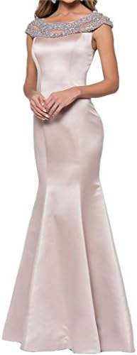 MissDressy Mermaid Scoop Crystals Satin Bridesmaid Prom Dress Evening Long Gown Chic-2-Light Pearl Pink