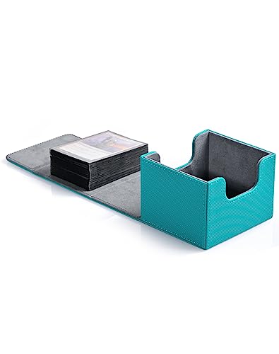 ZLCA Card Deck Box with 2 Dividers for MTG Cards, Large Horizontal Card Storage Box Fits 150+ Single Sleeved Cards, PU Leather Commander Deck Box for TCG CCG (Turquoise)