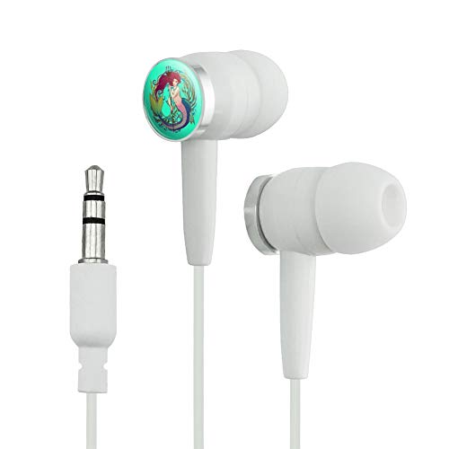 Graphics and More Mermaid Holding Trident Circle Art Nouveau Kelp Novelty In-Ear Earbud Headphones - White