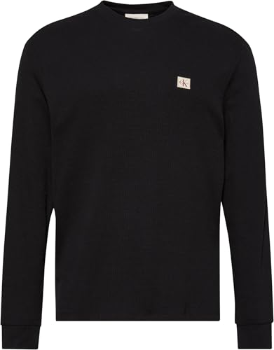 Herren Langarmshirt Waffle Badge Tee mit Rundhalsausschnitt, Schwarz (Black), L
