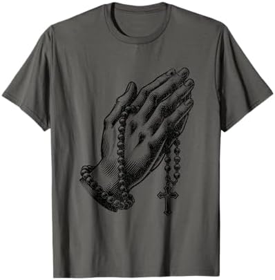 Amazon.com: Praying Hands with Rose and Rosary T-Shirt : Clothing