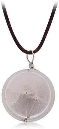 XZJX Time Gemstone Necklace Handmade DIY Jewelry Simple Four-Leaf Daffodil Dandelion Dried Flowers