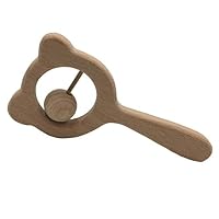 1PC Stheanoo Handbells Toys Natural Beech Wood Teething Rattle Kids Nursiing Chewable Teether (A)