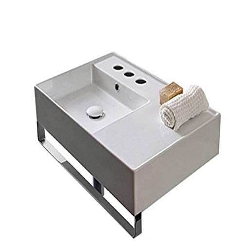 Rectangular Ceramic Wall Mounted Sink With Counter Space, Towel Bar Included