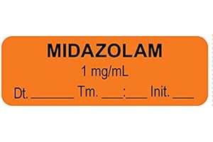 UAL United Ad Label Anesthesia Labels MIDAZOLAM 1mg/mL, 1-1/2" x 1/2", Permanent Paper Label, Orange, One Roll of 1000 Labels