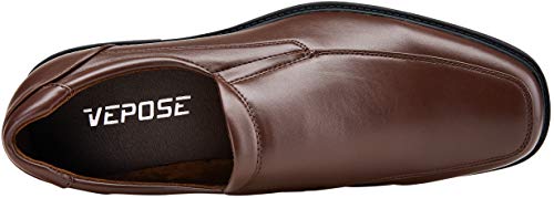 VEPOSE Men's Slip on Dress Shoes Formal Square Toe Loafer Oxfords(9,Loafers-Brown)