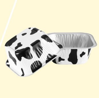 KEISEN square 4" 230ml 7oz 100/PK Disposable Aluminum Foil Cups 230ml for Muffin Cupcake Baking Bake Utility Ramekin Cup(Cow lines)