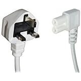 White 5m Mains Power Cable/Lead by electrosmart&reg; ~ 3 Pin Moulded UK Plug to Right Angled IEC C7 Figure 8