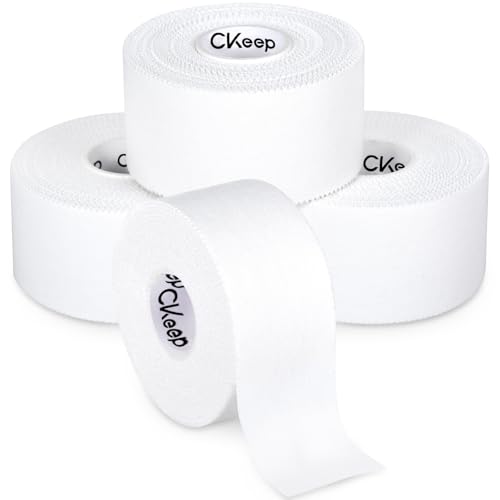 CKeep Athletic Tape,4 Pack White Sports Tape, Very Sturdy No Glue Residue,Wrist Ankle Tape for Muscle,Climbing,Boxing,Athletes,Baseball Bats,Strains,Sprains,Injuries（1.5 Inches）
