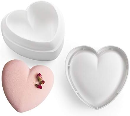 Morfakit 3D Silicone Cake Mold White Color, Baking Mold for mousse chiffon pastry cakes, pan, biscuit, candy, ice cream, jelly, brownie, cookie,chocalate (7 inch heart mold)