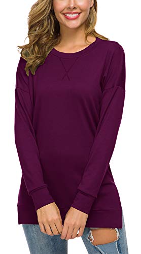 GSVIBK Womens Loose Pullover Tunics Fall Long Sleeve Casual Tops Soft Blouse Shirts Tunics 226 Fuchsia XL