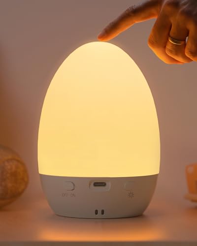 Tobeape Rechargeable Night Light Table Lamp, Touch Bedside Lamp for Bedroom with 3 Color Temps, 12 RGB Color Changing & Stepless Dimming, Portable Egg Night Lamp for Kids Baby Nursery