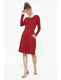 Weintee - Vestido de mujer casual plisado hasta la rodilla con bolsillos