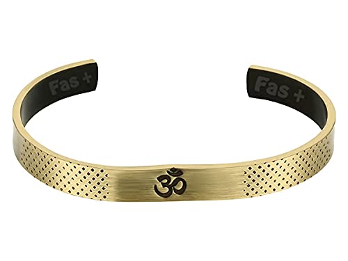 Fas + Above 10 Years Pure Brass Rudraksha Shiv Trishul Damroo Designer Om Kada Flexible Free Size For Men,Boys. (BRASS & BLACK)