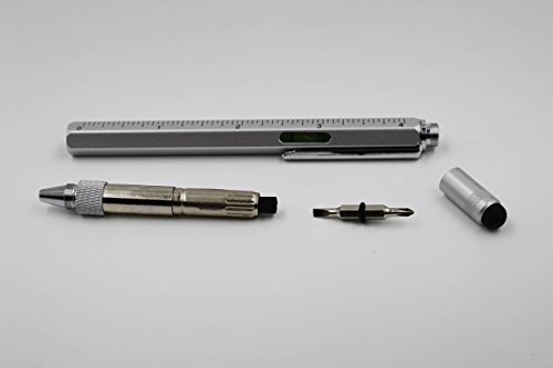 6 in 1 Multitool Pen with Gift Box - Includes 1 Ballpoint Pen, Universal Stylus Pen, Ruler,Flat and Phillips Screwdriver Bit, Level Gauge - The Perfect Multi-Function Gadget (Model B, 1PCS LIGHT GREY)