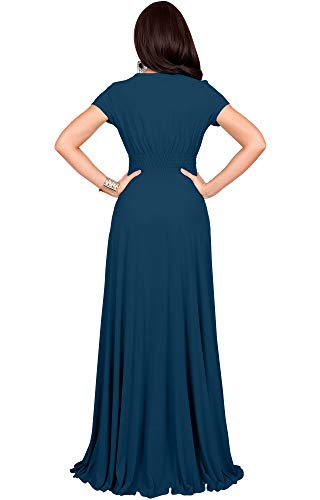 KOH KOH Women’s Long Cap Short Sleeve Flowy Cocktail Semi Formal Prom Gala Black Tie Bridesmaid Wedding Guest Work Dressy Tall Gown Gowns Maxi Dress Dresses, Capri Blue L 12-14 - Thumbnail 6