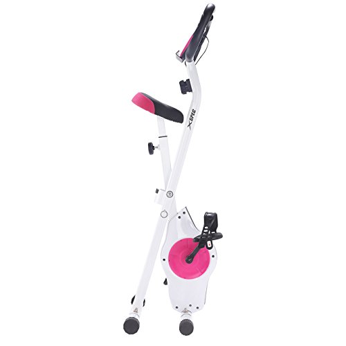 Xspec Foldable Stationary Upright Exercise Bike Magnetic Cardio Workout Indoor Cycling, Pink/White, Monitor with Phone/Tablet Holder, Heart Rate Pulse Sensor - Thumbnail 4