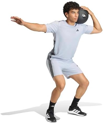 Uomo Workout Essentials Base 3 Stripes Woven Short 7 Inches Shorts, Halo Silver/Black, XS