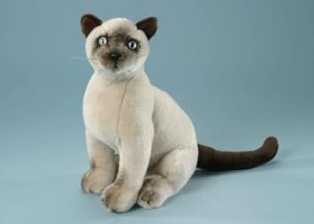 EBO 51130 - Siamkatze, 30 cm hoch, sitzend, beiger und brauner kurzfloriger Plüsch