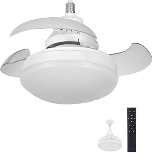 Ventilador de Teto com Controle Remoto Pás Retráteis E27 LED 18W 3 Cores 4 Velocidades Motor Brushless 85-265V